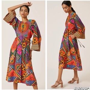 Anthropologie x Farm Rio Dotted Patchwork Midi Dress Size:SMALL